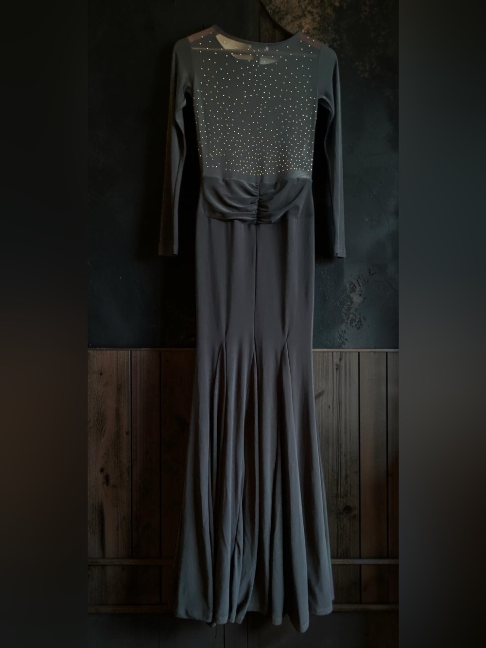 NWT Paulmark Black Evening Gown Size 6(EU 36)Rhinestone Mesh Maxi Dress